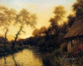 Eines Französisch Flusses Landschaft bei Sonnenuntergang Louis Aston Knight